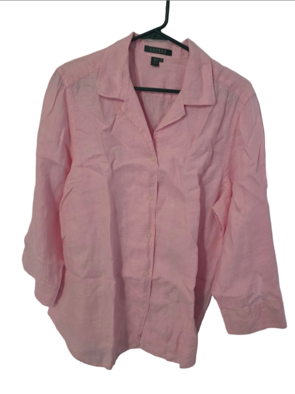 Women's Lauren Ralph Lauren Linen Button Down Shirt Pink XL trendy golf preppy